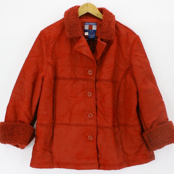 Vintage Scorpio USA Men's Casual Retro Red Suede Button Front Coat Jacket L 90s - Picture 1 of 10